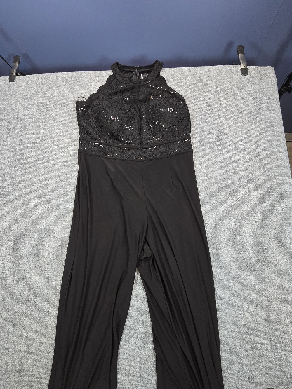 NW Woman Black Sequin Halter Jumpsuit Womens 14W Palazzo Wide Leg Evening Party